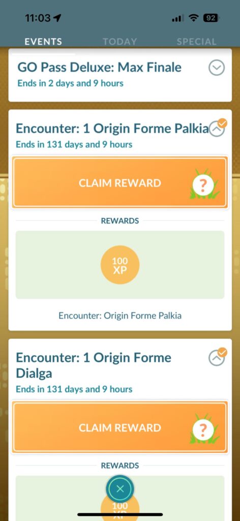 I did 72 palkia raids and 31 dialga raids