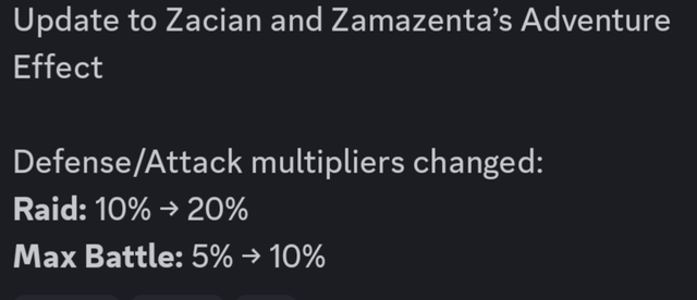 Base multipliers for Zacian and Zamazenta adventure effects have been doubled, plus rank 20 and rank 40 Dark Skies pass buffs (via PokeMiners)