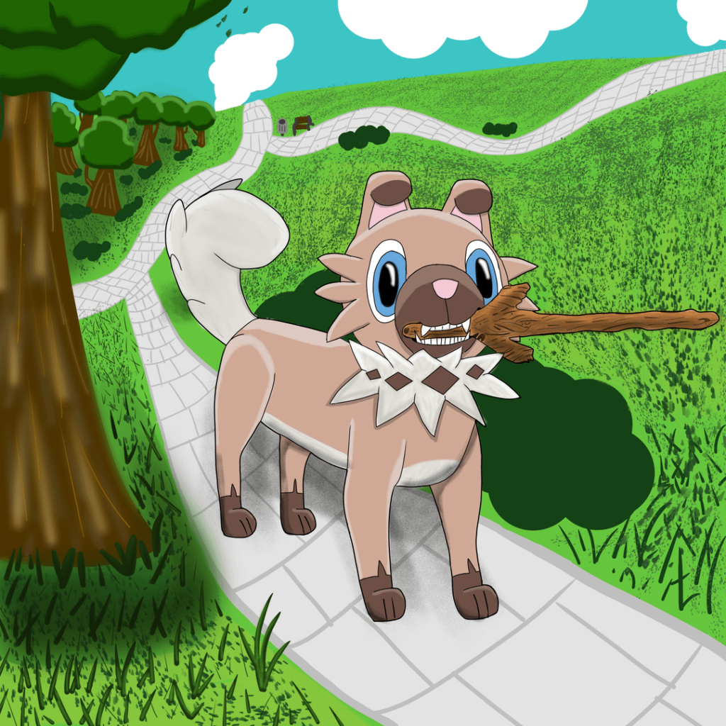 Rockruff with a cool stick at the park. What do y'all think?