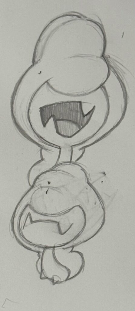Sketch I made while doing homework. It's not based on anything apart from bug larvae. What should it evolve into?