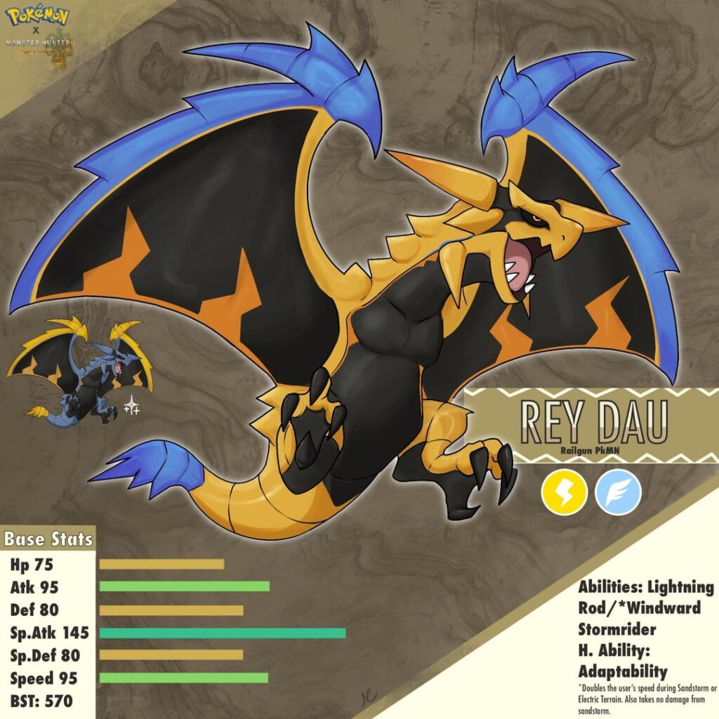 Rey Dau as a Fakemon for Pokemon x Monster Hunter