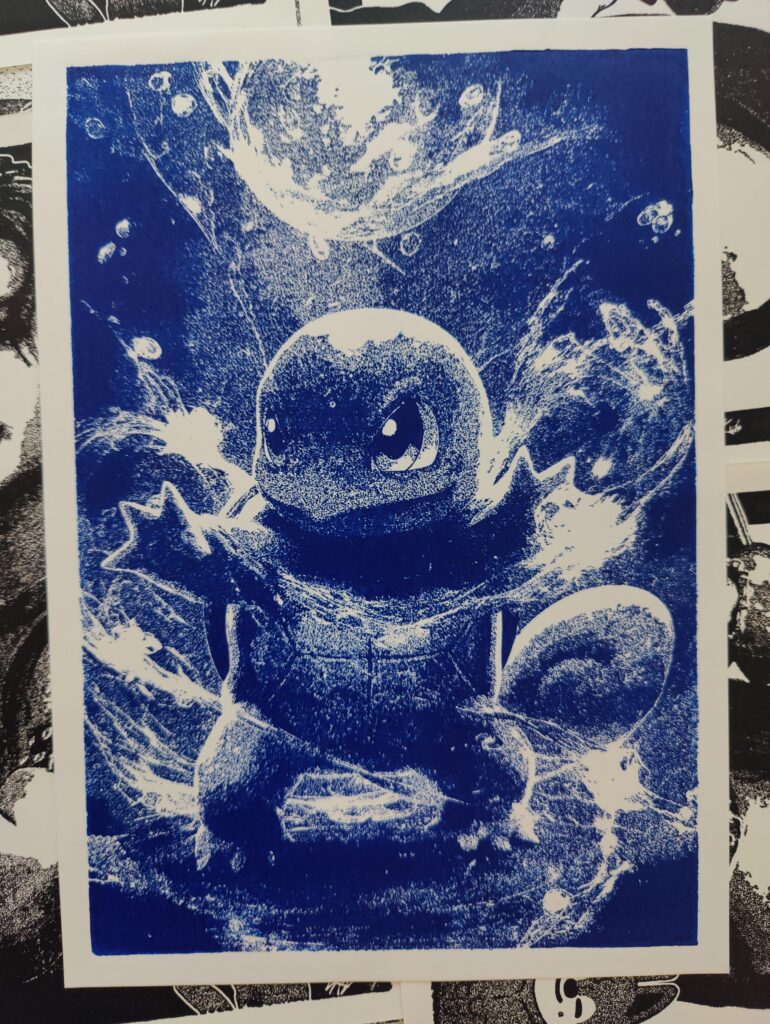 My girlfriend and I worked on this Squirtle linocut