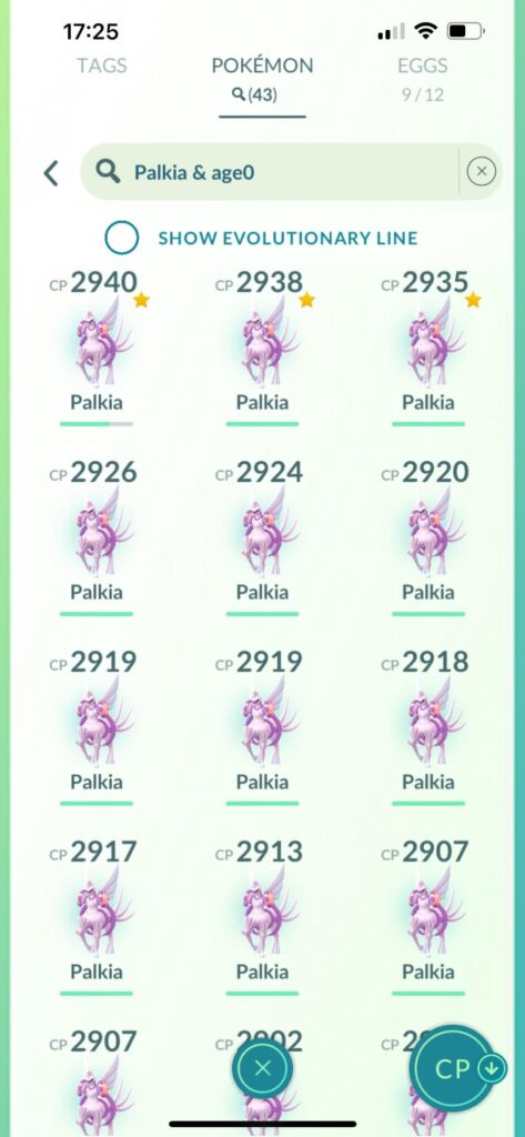 45 palkias and no shiny :/ I hope compensation will be good.