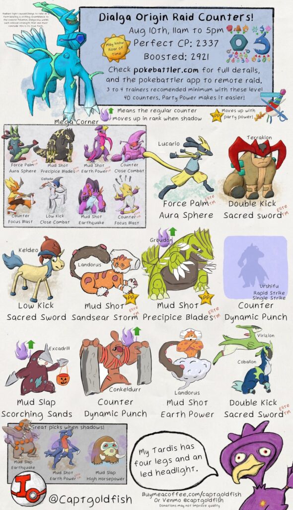 Dialga Origin and Palkia Origin raid guides, Sunday Aug. 10th 11-5pm