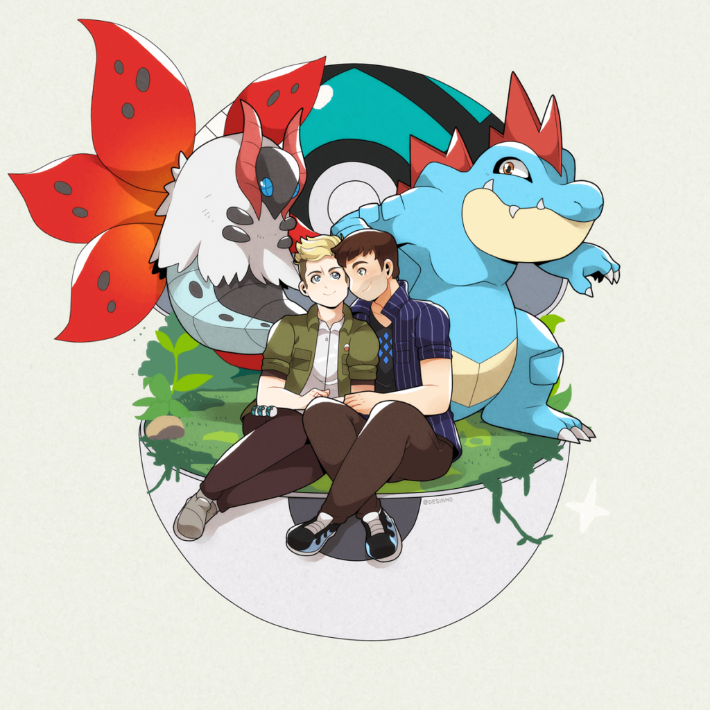 [OC] Trainer couple with Volcarona and Feraligatr 💕