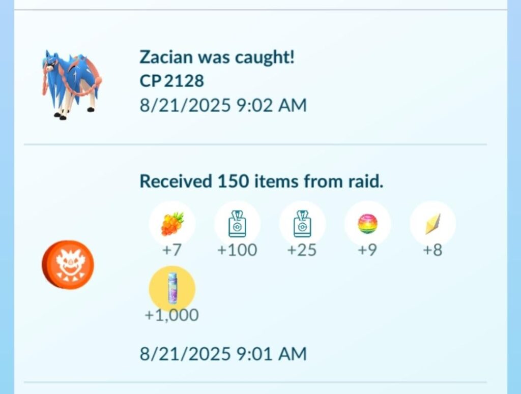 Crowned Sword Zacian remote raid did NOT give any energy