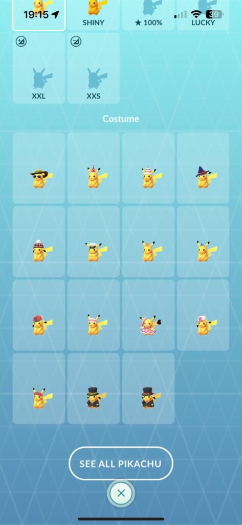 I wanna see what costumes everyone has for pikachu heres all mine :)