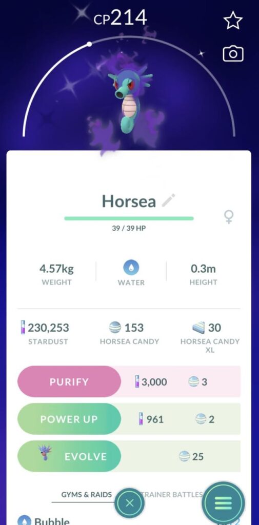 Shiny seadra shown in evolution portrait despite not having it registered