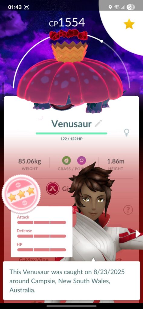 My first Gmax Venasaur and it's a hundo and came with a background!!!