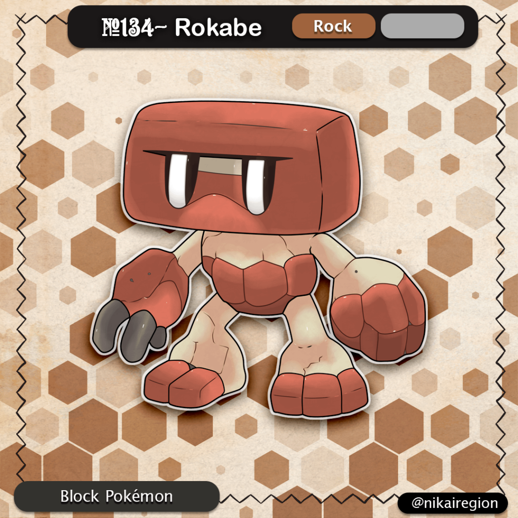 Brick Block Pokémon - Rock Type Yokai - Nurikabe Japanese Fakemon - @nikairegion