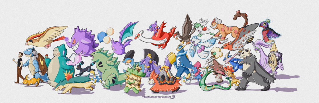 The project is going on! I'm drawing myself with my six favorite pokémon from every generation! Only 3 more gens to go!