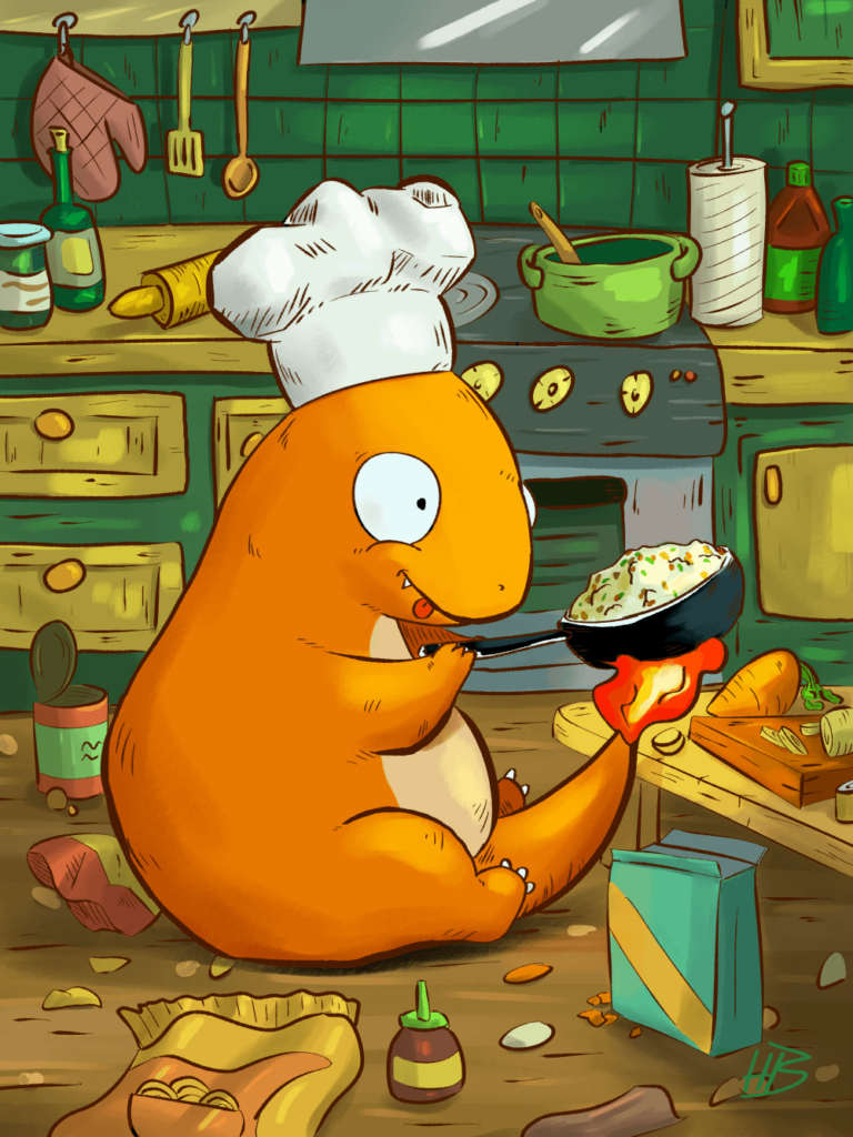 [OC] little Charmander cooking some fried rice