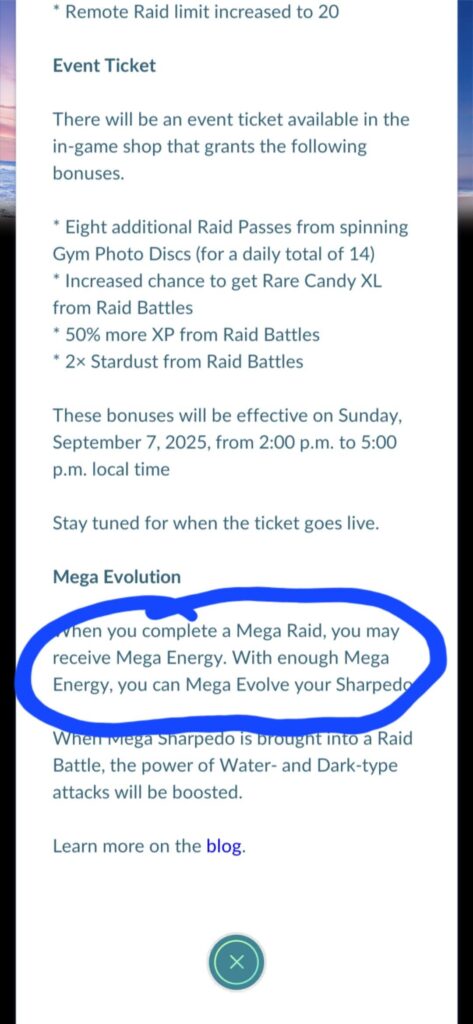 Mega Sharpedo raids not guaranteeing mega energy?