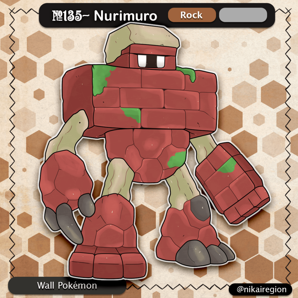 The Brick Wall Pokémon - Nurikabe Yokai Rock Fakemon - @nikairegion