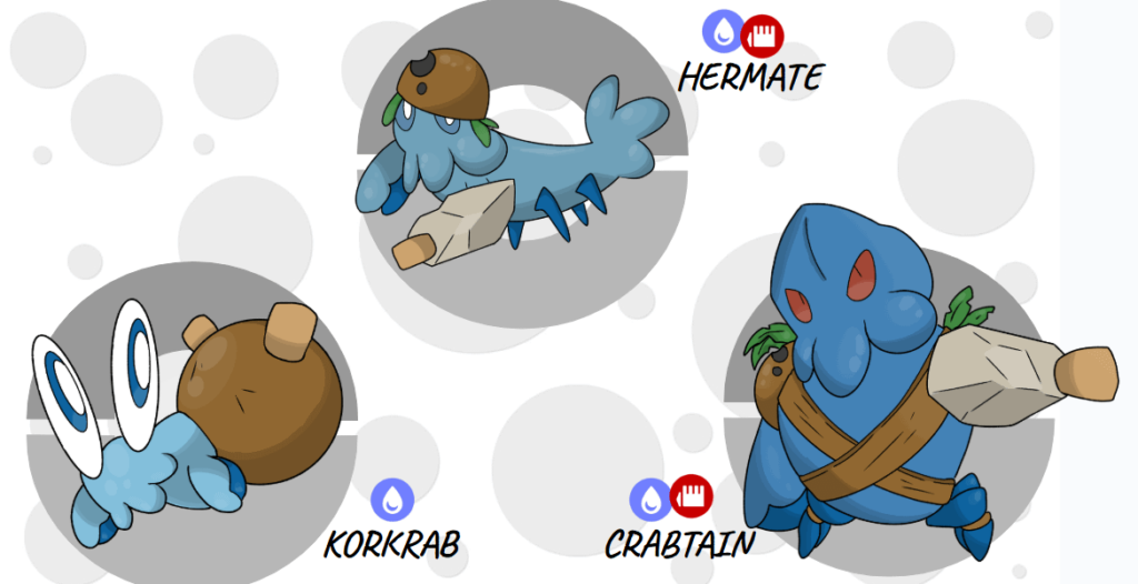 Changed my Australian water starter to a crab, and gave him some friends! Based on coconut and hermit crabs, pirates, and messages in bottles.