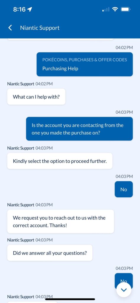 Pokémon go support