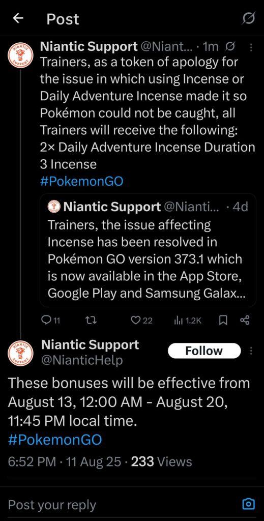 Compensation for the incense bug in the last version