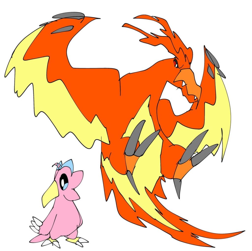 Pokemonized piyomon, birdramon, garudamon and hououmon