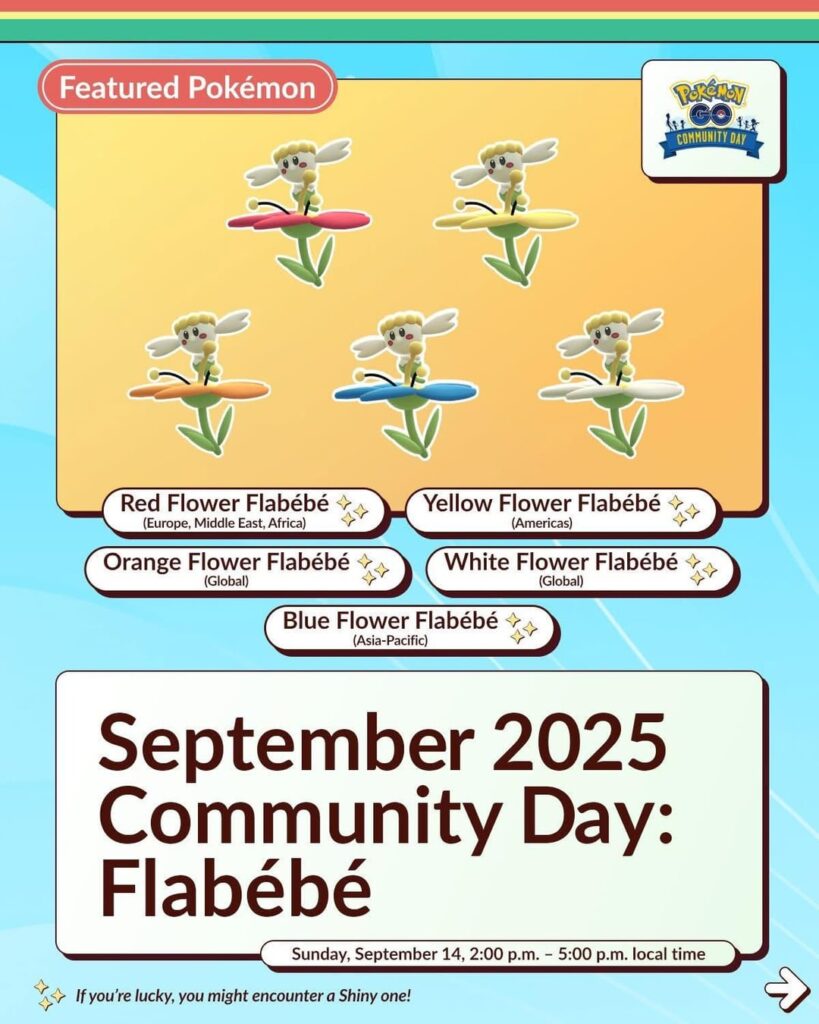 September 2025 Community Day: Flabébé Niantic Infographic
