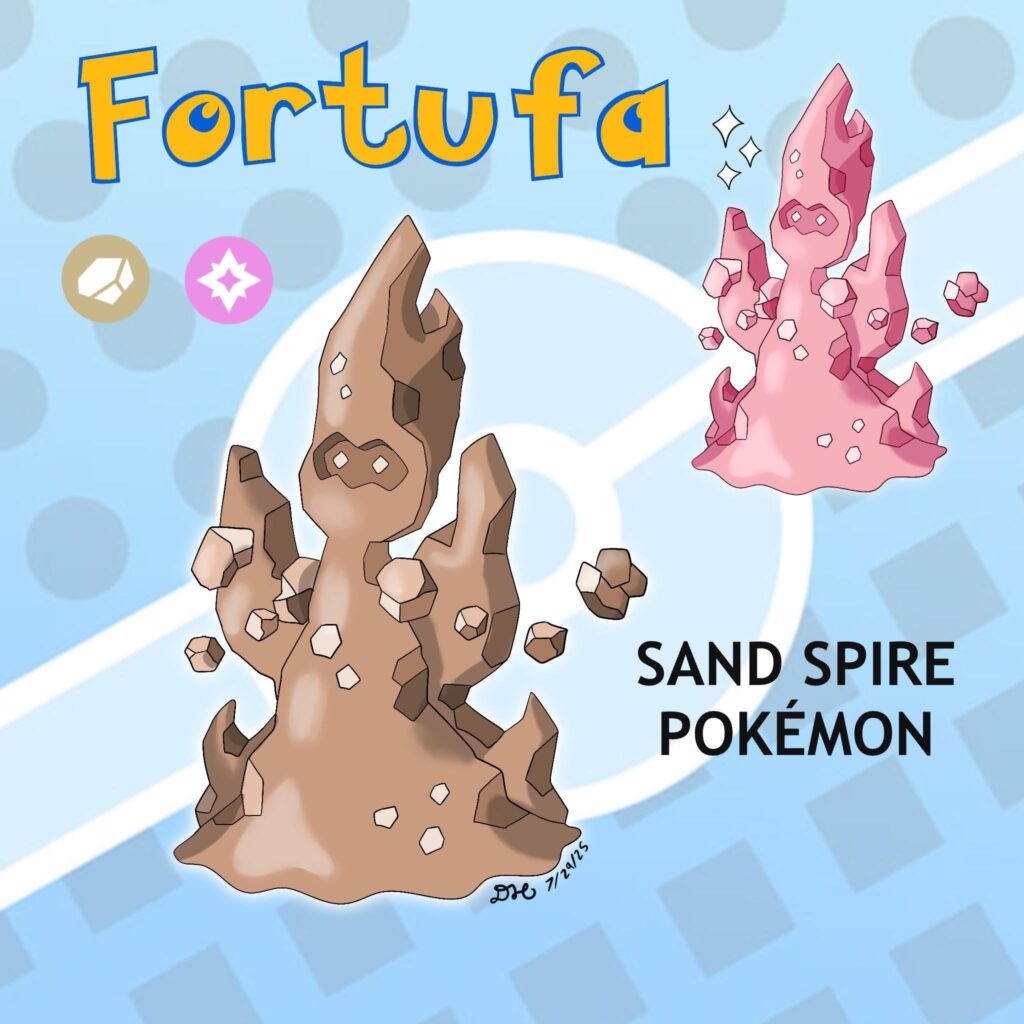 My newest Pokémon for the Dyvono region, inspired by the Trona Pinnacles in California