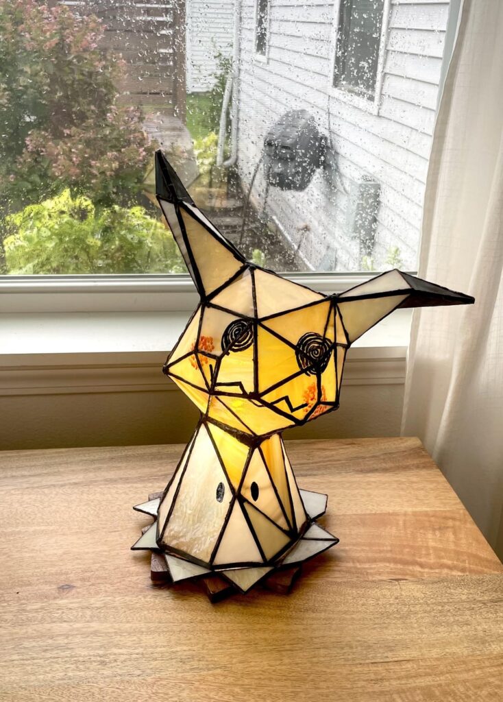Mimikyu Stained Glass/Walnut Lamp