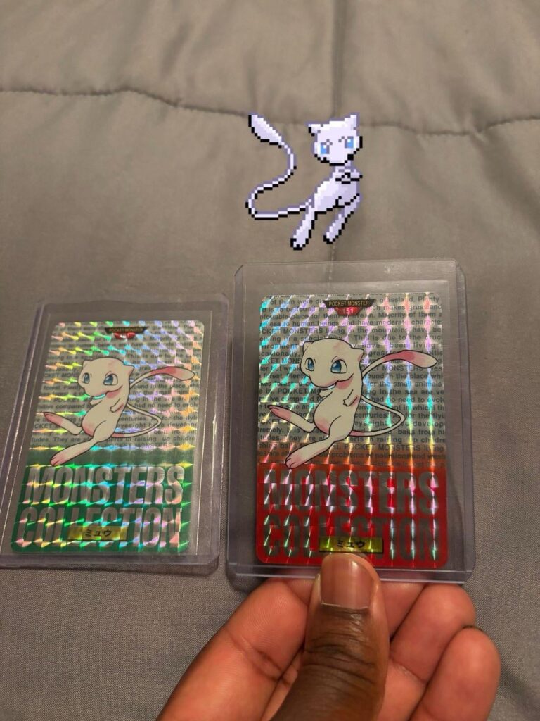 I bought these two 1996 Mew Bandai carddass cards, considered the first real Pokémon cards, on eBay for $70 months ago. Today, they came back from CGC grading at my local card shop, and I will pick them up tomorrow, hopefully with a good grade. 😁🤞