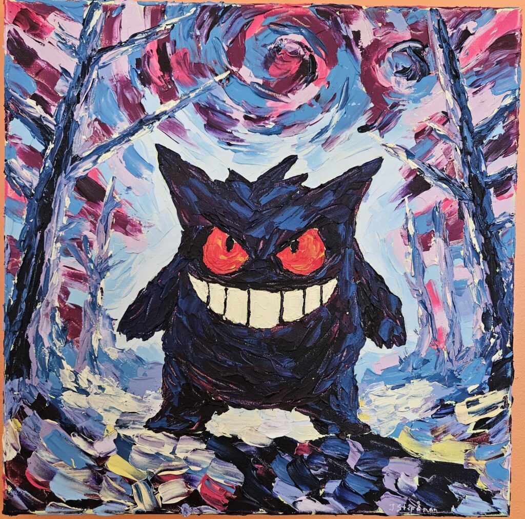 Gengar. 14" x 14" acrylic on stretched canvas.