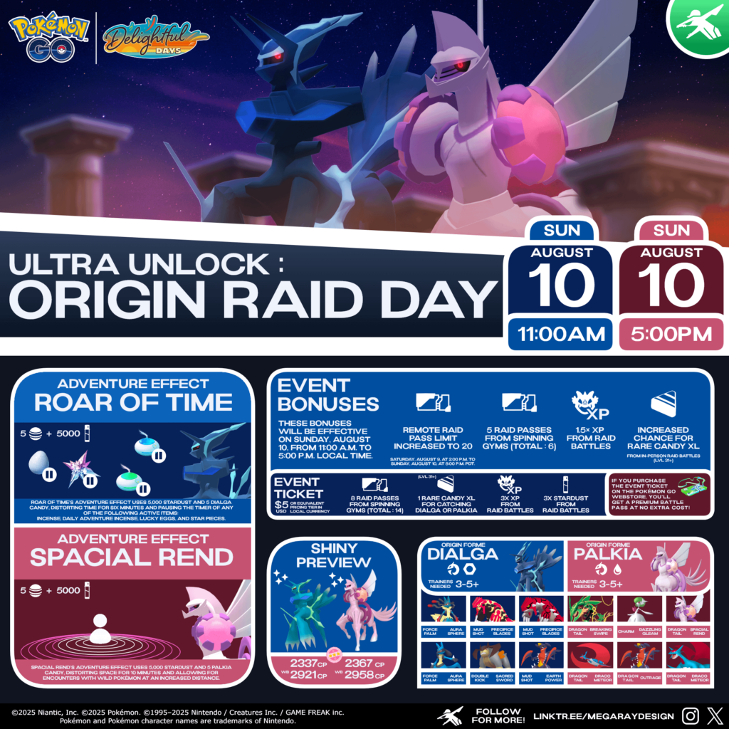 Pokémon GO - Ultra Unlock : Origin Raid Day Graphic created by @MegaRayDesign!