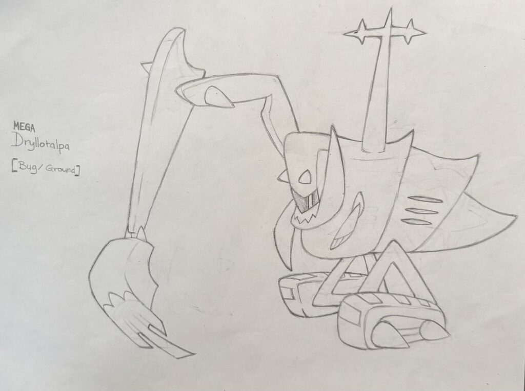 Meet Mega Dryllotalpa! Based on Mole Crickets and Excavators. Swipe to see its pre-evolutions.