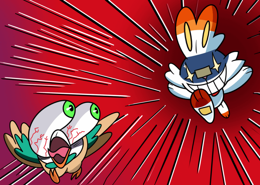 Scorbunny and Rowlet play football/soccer!