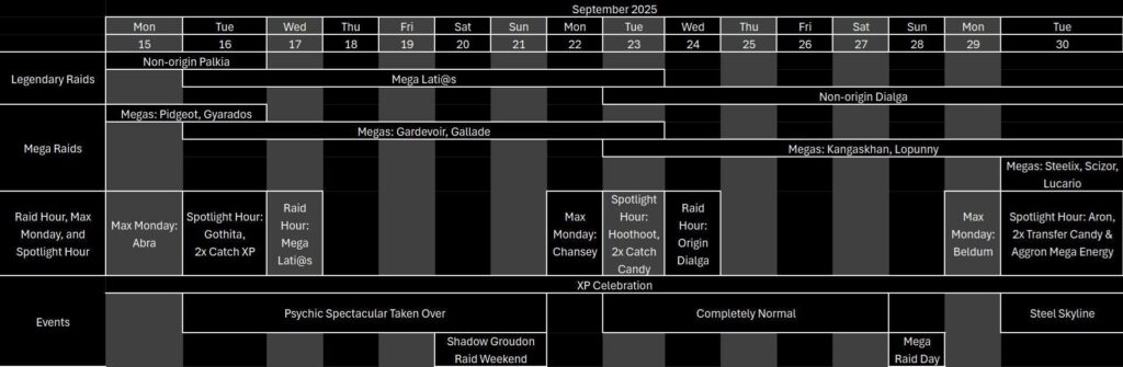September 15-30, 2025 Event Calendar