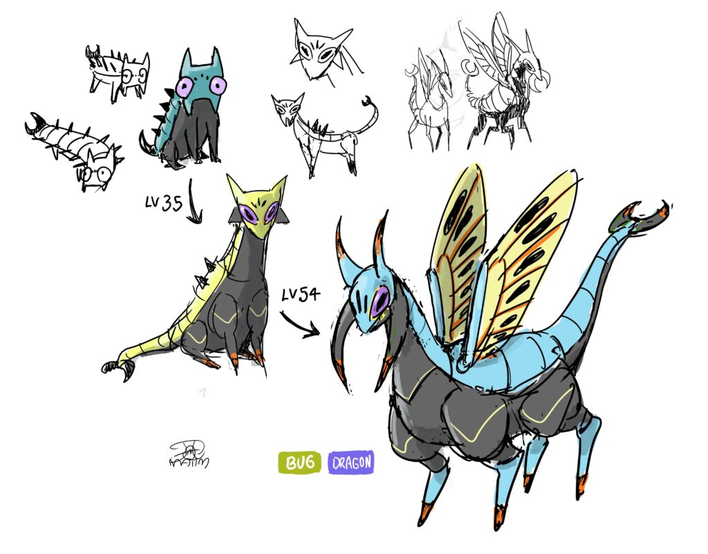 I couldn't wait for a Bug/Dragon Pokemon, so I designed one myself!!