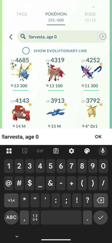Shouldn't this search string only show pokemon I've caught today excluding Larvesta?