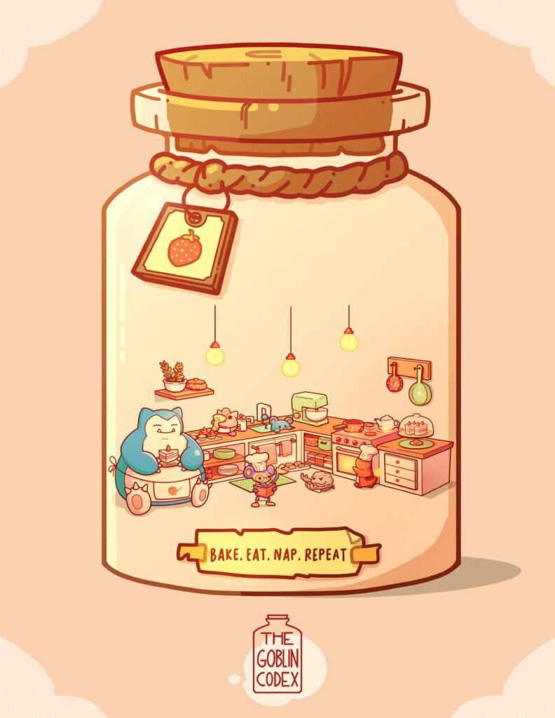 [OC] When Snorlax isn’t sleeping, I imagine him baking. What secret hobby would your Pokémon have?
