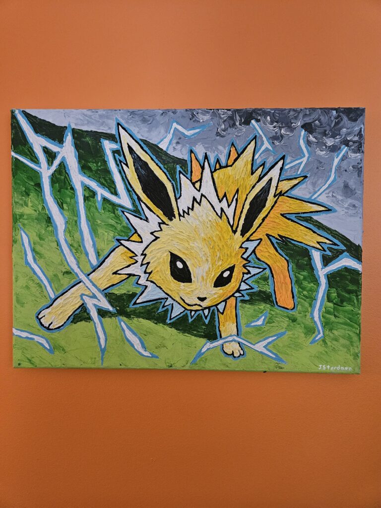 I painted Jolteon! Acrylic 16" x 12".