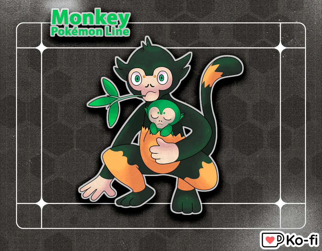 Grass Mama Monkey Pokémon - Golden Monkey Fakemon Grass Type - @nikairegion