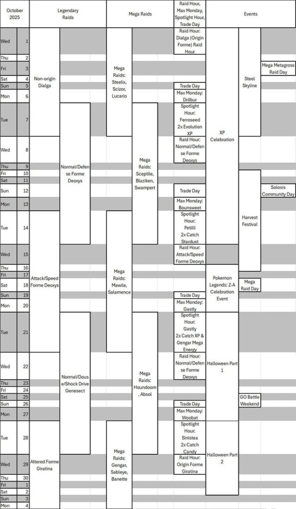 October 2025 Event Calendar