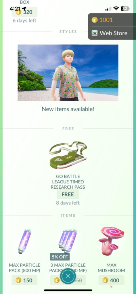 Go Battle League Research Pass added back to the shop.