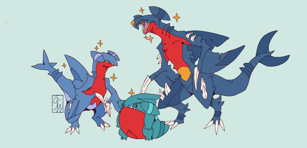 happy shark dragon family