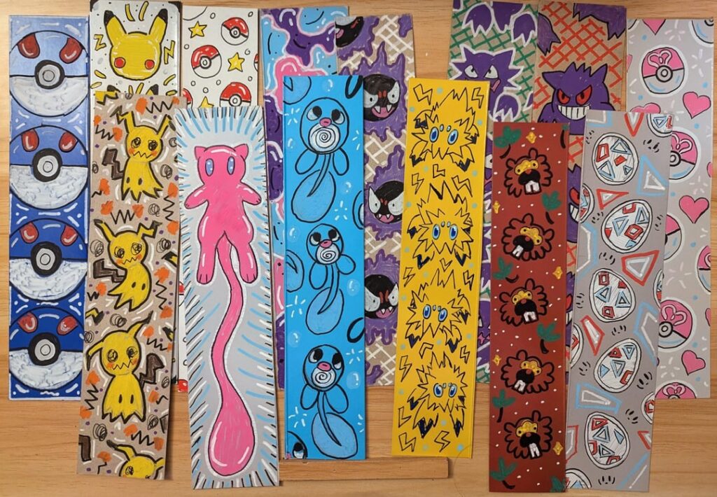 I painted a bunch of Pokemon themed bookmarks