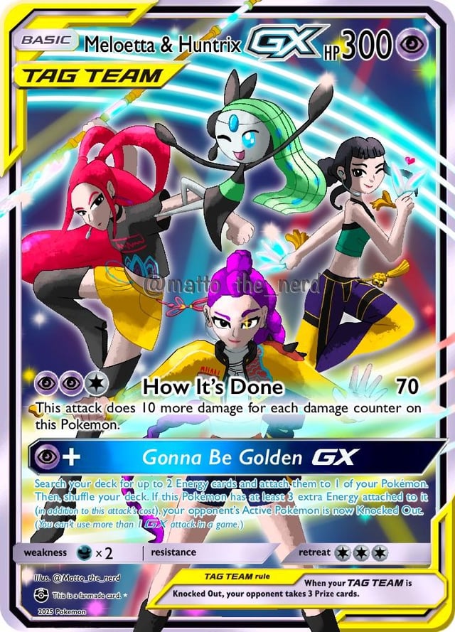 I made a Pokémon card featuring Meloetta and Huntrix!