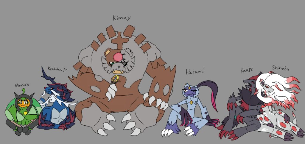 My current Scarlet team, art by me