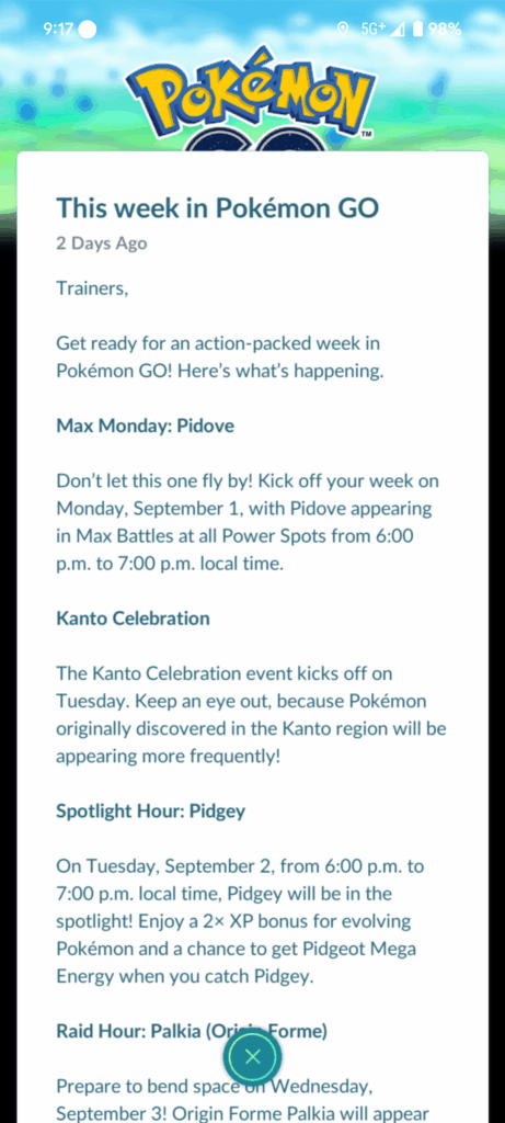 "This week in Pokemon Go". Is this a new type of in-game news?