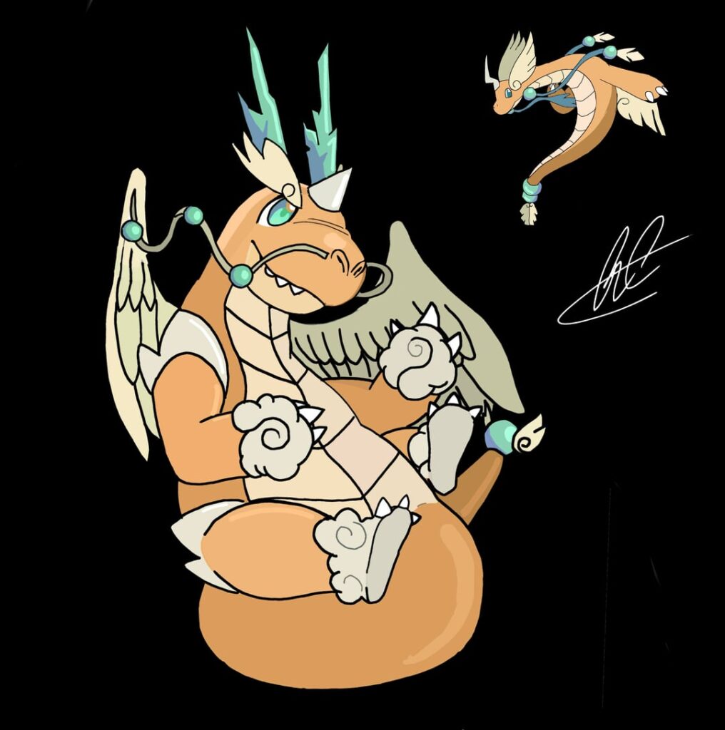 From this drawing I did a few days ago, I was inspired to try one last time to create a good design for a Mega Dragonite that everyone will love. I hope it will win your hearts.