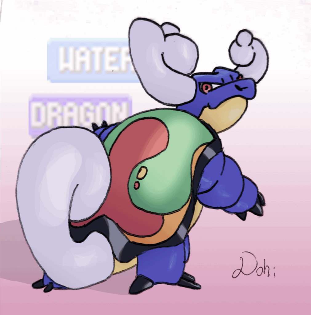 The evolution line of sqirtle is wierd, why he is evolving into wartortle gains this cloudy look and lost it in the next evolution, so I created alternative evo when the final stage keeps the theme and gains dragon type eventually (sry for my english)