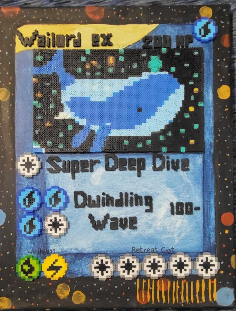 Hey guys, I make art using perler beads! Recently have made 2 "Trading Cards" based on Wailord ex and the original Charizard card. Hope you guys like them 😊