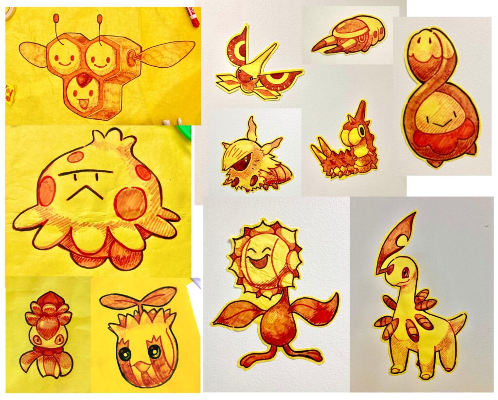 Pokemon wall decals I drew for VBS. Marker on construction paper.