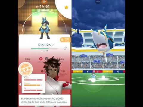 Raid solo Mega Sharpedo vs Lucario Lv20, (Cloudy Weather, blade boost)