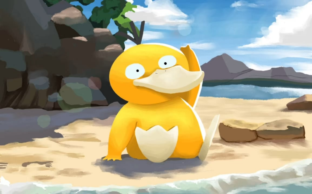 I think he’s got a headache? I drew Psyduck (コダック)!