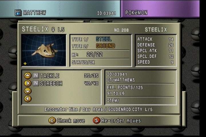 Pokemon stadium 2 shows met level and location?